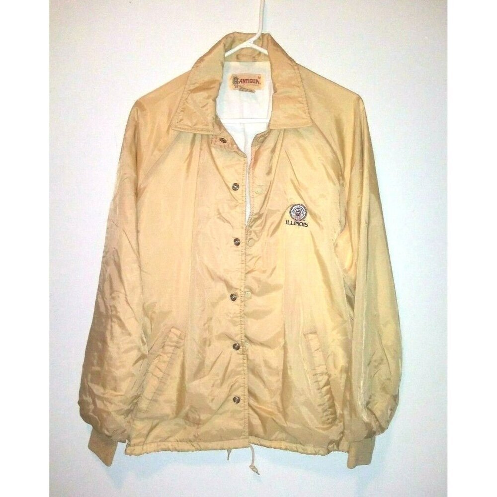 Antigua Windbreaker Jacket flannel lining  Univ of Illinois illini Chief logo